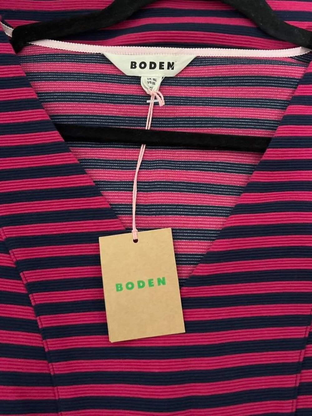 Boden Bronte Ottoman NWT V-Neck Dress Size 12 Long Pink/Navy